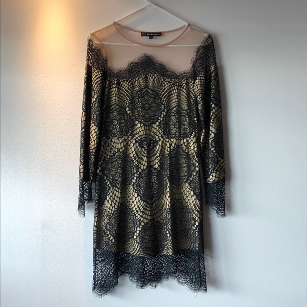 For love & lemons black and nude lace dress